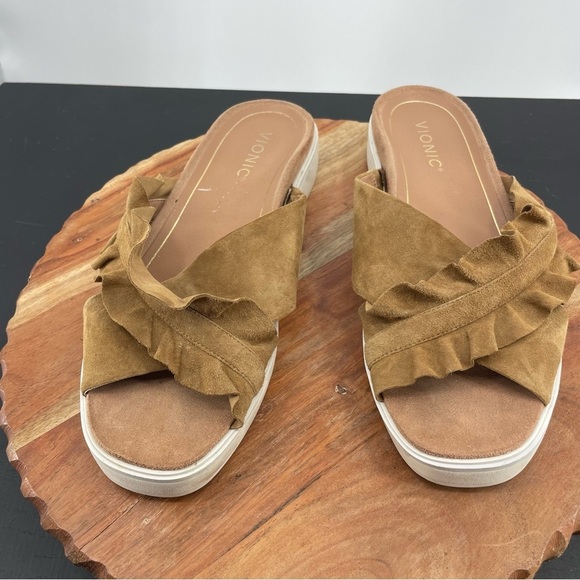 Vionic Brown Ruffle Sandals - Picture 2 of 5